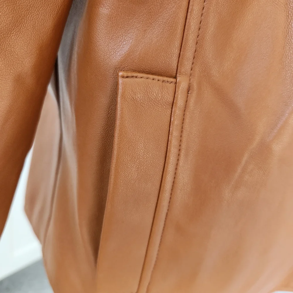 Soft Comfy Faux Leather Moto Jacket Fall Lightweight Zippers Snaps Cute Medium - Picture 7 of 17